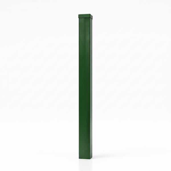 Poste de acero galvanizado verde de 2,60m con perfil cuadrado de 60x60mm para cierres perimetrales y paneles de reja 3D.